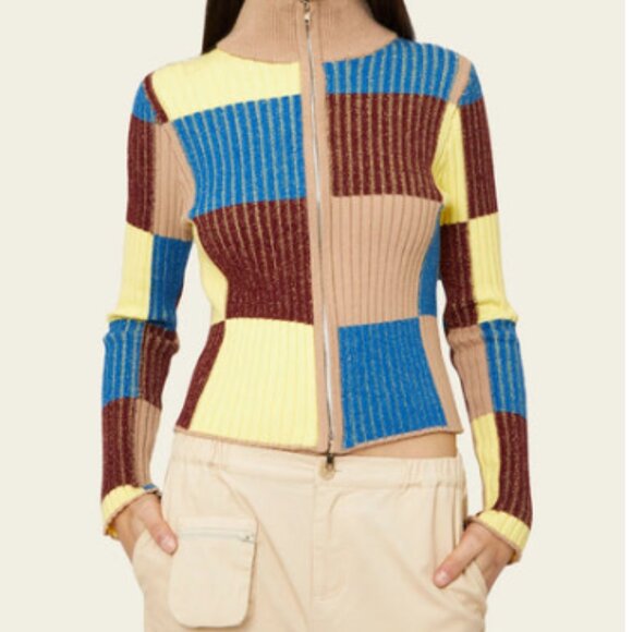 Find Me Now - Sahn Zip Up Checkerboard Cardigan - Moonstone - Picture 4 of 9